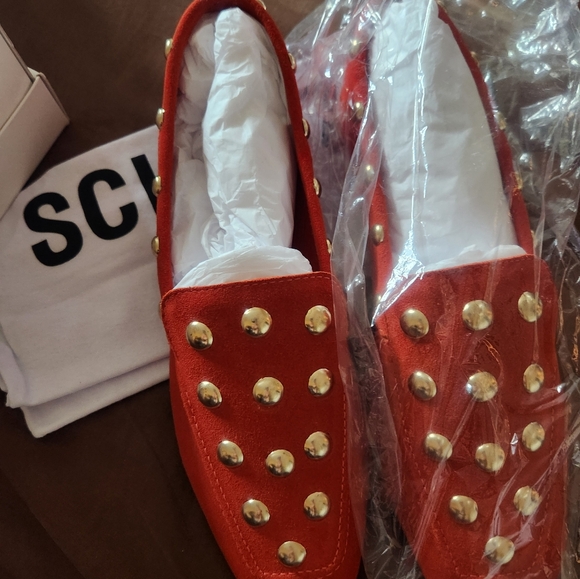 SCHUTZ LAURIE  suede red orange slip on mocassins New sz 10 - Picture 3 of 4